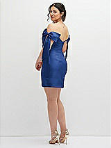 Alt View 4 Thumbnail - Classic Blue Satin Off-the-Shoulder Bow Corset Fit and Flare Mini Dress