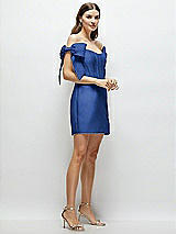 Side View Thumbnail - Classic Blue Satin Off-the-Shoulder Bow Corset Fit and Flare Mini Dress