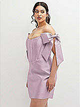 Alt View 1 Thumbnail - Suede Rose Satin Off-the-Shoulder Bow Corset Fit and Flare Mini Dress