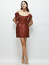 Front View Thumbnail - Auburn Moon Satin Off-the-Shoulder Bow Corset Fit and Flare Mini Dress