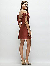 Rear View Thumbnail - Auburn Moon Satin Off-the-Shoulder Bow Corset Fit and Flare Mini Dress