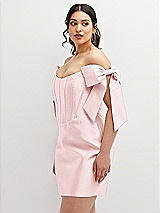 Alt View 1 Thumbnail - Ballet Pink Satin Off-the-Shoulder Bow Corset Fit and Flare Mini Dress