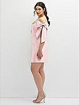 Alt View 3 Thumbnail - Ballet Pink Satin Off-the-Shoulder Bow Corset Fit and Flare Mini Dress