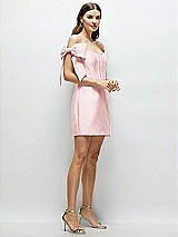 Side View Thumbnail - Ballet Pink Satin Off-the-Shoulder Bow Corset Fit and Flare Mini Dress