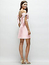 Rear View Thumbnail - Ballet Pink Satin Off-the-Shoulder Bow Corset Fit and Flare Mini Dress