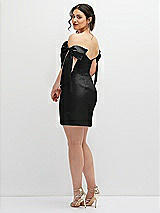 Alt View 4 Thumbnail - Black Satin Off-the-Shoulder Bow Corset Fit and Flare Mini Dress