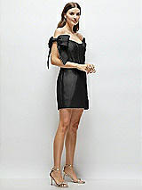 Side View Thumbnail - Black Satin Off-the-Shoulder Bow Corset Fit and Flare Mini Dress