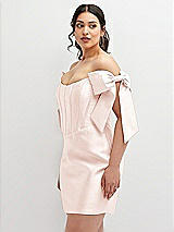 Alt View 1 Thumbnail - Blush Satin Off-the-Shoulder Bow Corset Fit and Flare Mini Dress