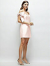 Side View Thumbnail - Blush Satin Off-the-Shoulder Bow Corset Fit and Flare Mini Dress