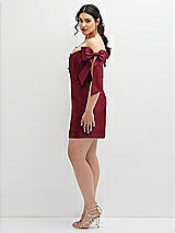 Alt View 3 Thumbnail - Burgundy Satin Off-the-Shoulder Bow Corset Fit and Flare Mini Dress