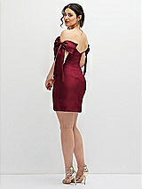 Alt View 4 Thumbnail - Burgundy Satin Off-the-Shoulder Bow Corset Fit and Flare Mini Dress