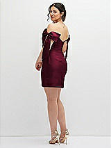 Alt View 4 Thumbnail - Cabernet Satin Off-the-Shoulder Bow Corset Fit and Flare Mini Dress
