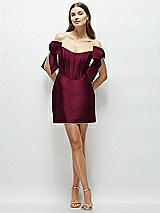 Front View Thumbnail - Cabernet Satin Off-the-Shoulder Bow Corset Fit and Flare Mini Dress