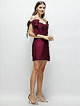 Side View Thumbnail - Cabernet Satin Off-the-Shoulder Bow Corset Fit and Flare Mini Dress