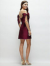 Rear View Thumbnail - Cabernet Satin Off-the-Shoulder Bow Corset Fit and Flare Mini Dress