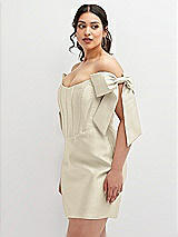 Alt View 1 Thumbnail - Champagne Satin Off-the-Shoulder Bow Corset Fit and Flare Mini Dress
