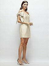 Side View Thumbnail - Champagne Satin Off-the-Shoulder Bow Corset Fit and Flare Mini Dress