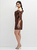 Alt View 3 Thumbnail - Cognac Satin Off-the-Shoulder Bow Corset Fit and Flare Mini Dress