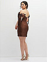 Alt View 4 Thumbnail - Cognac Satin Off-the-Shoulder Bow Corset Fit and Flare Mini Dress
