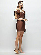 Side View Thumbnail - Cognac Satin Off-the-Shoulder Bow Corset Fit and Flare Mini Dress