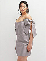 Alt View 1 Thumbnail - Cashmere Gray Satin Off-the-Shoulder Bow Corset Fit and Flare Mini Dress