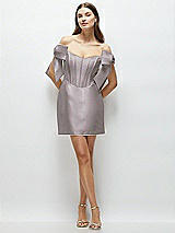 Front View Thumbnail - Cashmere Gray Satin Off-the-Shoulder Bow Corset Fit and Flare Mini Dress