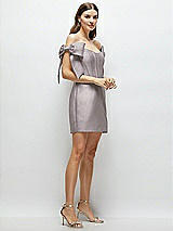 Side View Thumbnail - Cashmere Gray Satin Off-the-Shoulder Bow Corset Fit and Flare Mini Dress