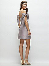 Rear View Thumbnail - Cashmere Gray Satin Off-the-Shoulder Bow Corset Fit and Flare Mini Dress