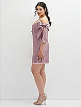 Alt View 3 Thumbnail - Dusty Rose Satin Off-the-Shoulder Bow Corset Fit and Flare Mini Dress