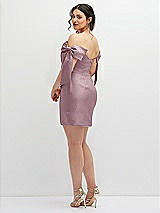 Alt View 4 Thumbnail - Dusty Rose Satin Off-the-Shoulder Bow Corset Fit and Flare Mini Dress