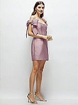 Side View Thumbnail - Dusty Rose Satin Off-the-Shoulder Bow Corset Fit and Flare Mini Dress