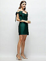 Side View Thumbnail - Evergreen Satin Off-the-Shoulder Bow Corset Fit and Flare Mini Dress