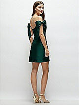 Rear View Thumbnail - Evergreen Satin Off-the-Shoulder Bow Corset Fit and Flare Mini Dress