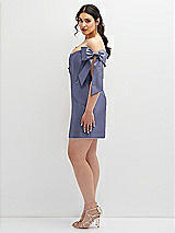Alt View 3 Thumbnail - French Blue Satin Off-the-Shoulder Bow Corset Fit and Flare Mini Dress