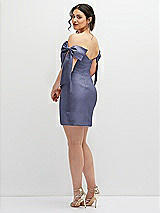 Alt View 4 Thumbnail - French Blue Satin Off-the-Shoulder Bow Corset Fit and Flare Mini Dress