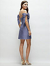 Rear View Thumbnail - French Blue Satin Off-the-Shoulder Bow Corset Fit and Flare Mini Dress