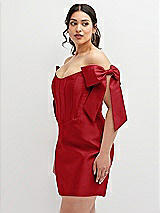 Alt View 1 Thumbnail - Garnet Satin Off-the-Shoulder Bow Corset Fit and Flare Mini Dress