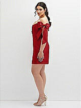 Alt View 3 Thumbnail - Garnet Satin Off-the-Shoulder Bow Corset Fit and Flare Mini Dress