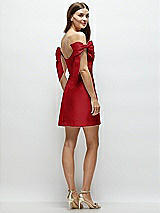 Rear View Thumbnail - Garnet Satin Off-the-Shoulder Bow Corset Fit and Flare Mini Dress