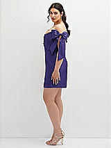 Alt View 3 Thumbnail - Grape Satin Off-the-Shoulder Bow Corset Fit and Flare Mini Dress