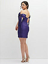 Alt View 4 Thumbnail - Grape Satin Off-the-Shoulder Bow Corset Fit and Flare Mini Dress