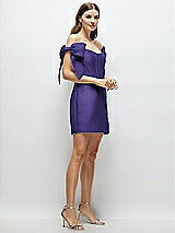 Side View Thumbnail - Grape Satin Off-the-Shoulder Bow Corset Fit and Flare Mini Dress