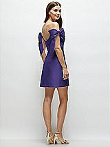 Rear View Thumbnail - Grape Satin Off-the-Shoulder Bow Corset Fit and Flare Mini Dress