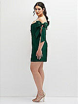 Alt View 3 Thumbnail - Hunter Green Satin Off-the-Shoulder Bow Corset Fit and Flare Mini Dress