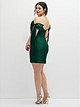 Alt View 4 Thumbnail - Hunter Green Satin Off-the-Shoulder Bow Corset Fit and Flare Mini Dress