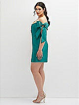 Alt View 3 Thumbnail - Jade Satin Off-the-Shoulder Bow Corset Fit and Flare Mini Dress
