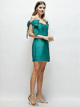 Side View Thumbnail - Jade Satin Off-the-Shoulder Bow Corset Fit and Flare Mini Dress