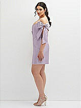 Alt View 3 Thumbnail - Lilac Haze Satin Off-the-Shoulder Bow Corset Fit and Flare Mini Dress