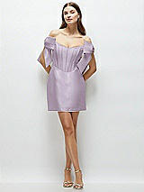 Front View Thumbnail - Lilac Haze Satin Off-the-Shoulder Bow Corset Fit and Flare Mini Dress