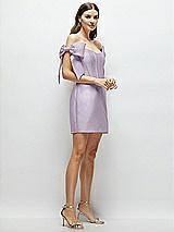 Side View Thumbnail - Lilac Haze Satin Off-the-Shoulder Bow Corset Fit and Flare Mini Dress